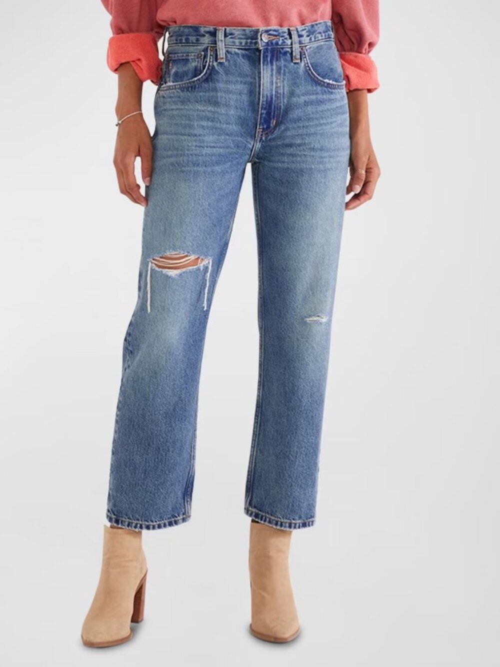 ETICA Distressed Mid-Rise Straight Rhea Jeans